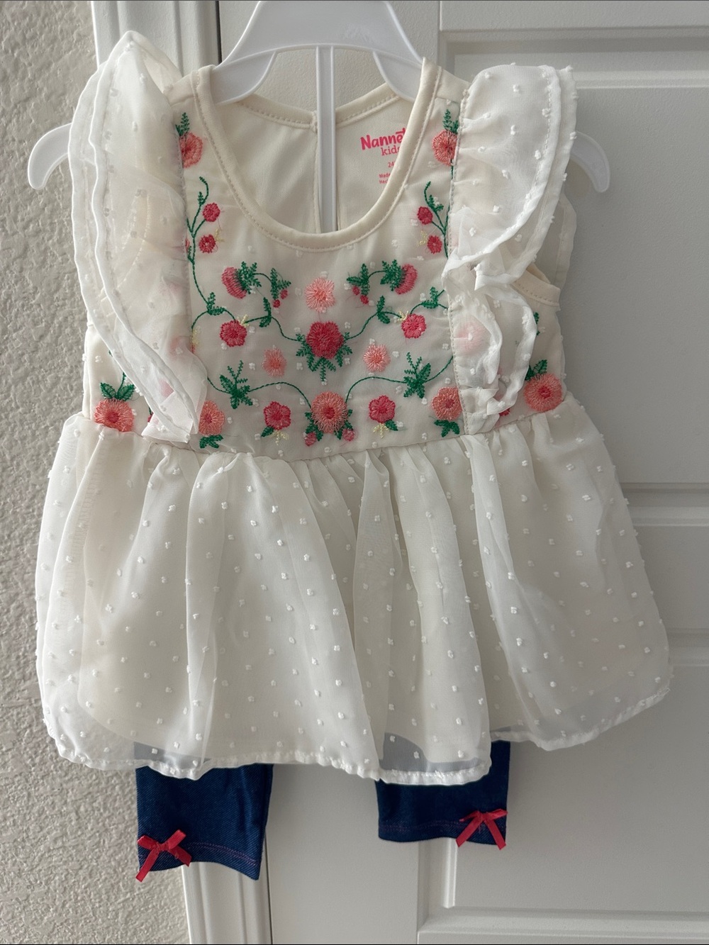 NWOT Nannette Cream Dress with Pink Rose Embroidery